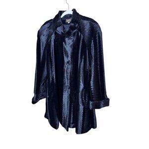 Lorovi Womens Faux Fur Swing Coat Size 1X Black Lined Cuffed Sleeves Vintage